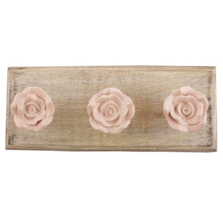 Baby Pink Rose Flower Ceramic Wooden Hook